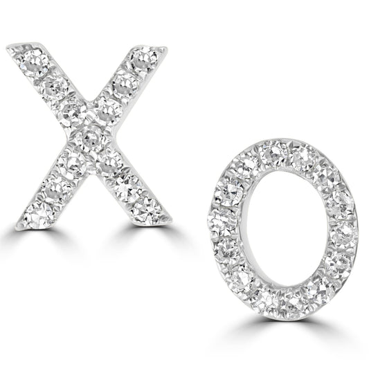 14K White Gold Diamond Stud XO Earrings
