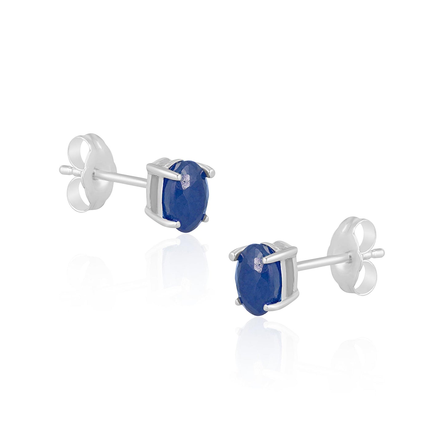 14K White Gold Oval Sapphire Stud Earrings