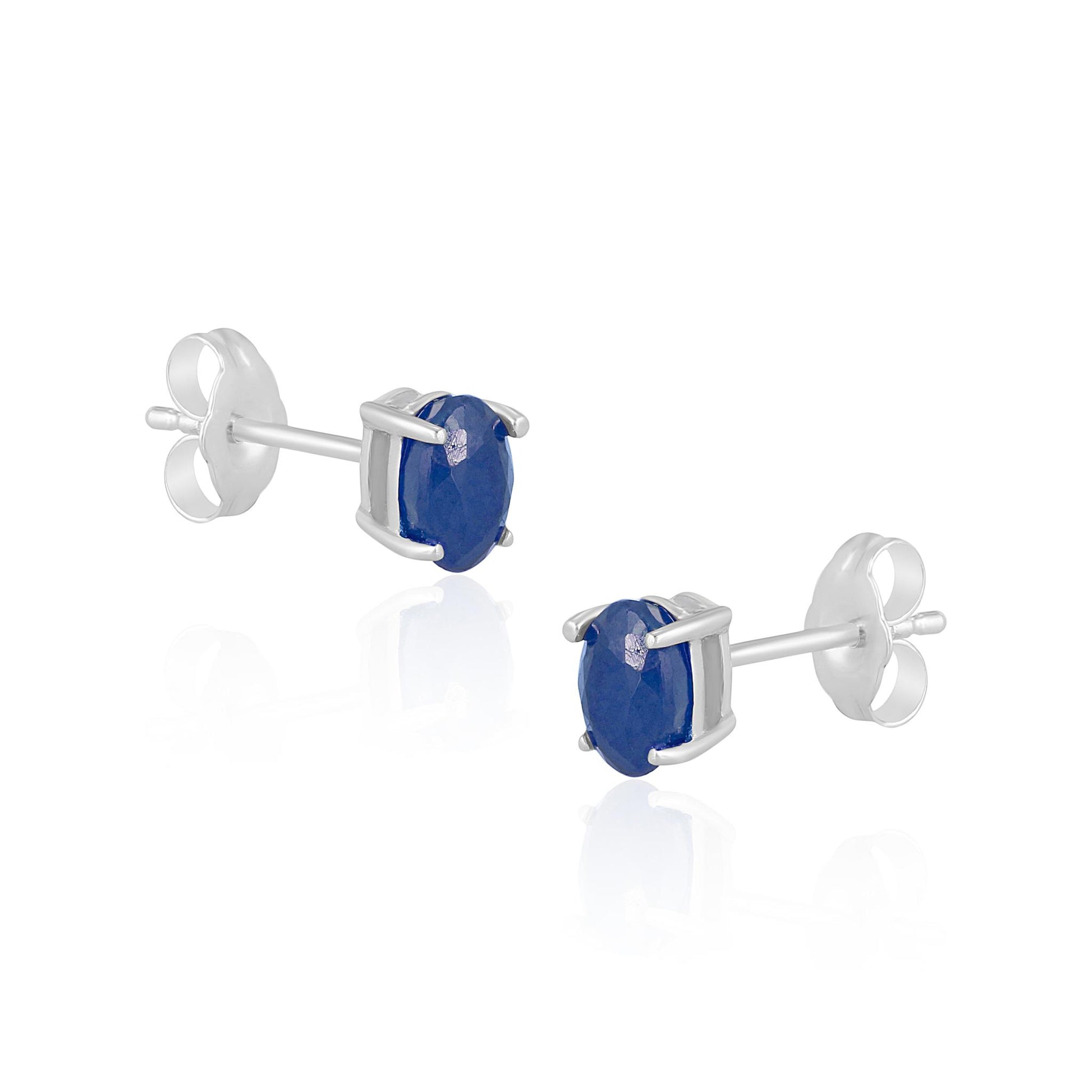 14K White Gold Oval Sapphire Stud Earrings