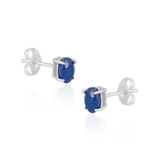 14K White Gold Oval Sapphire Stud Earrings
