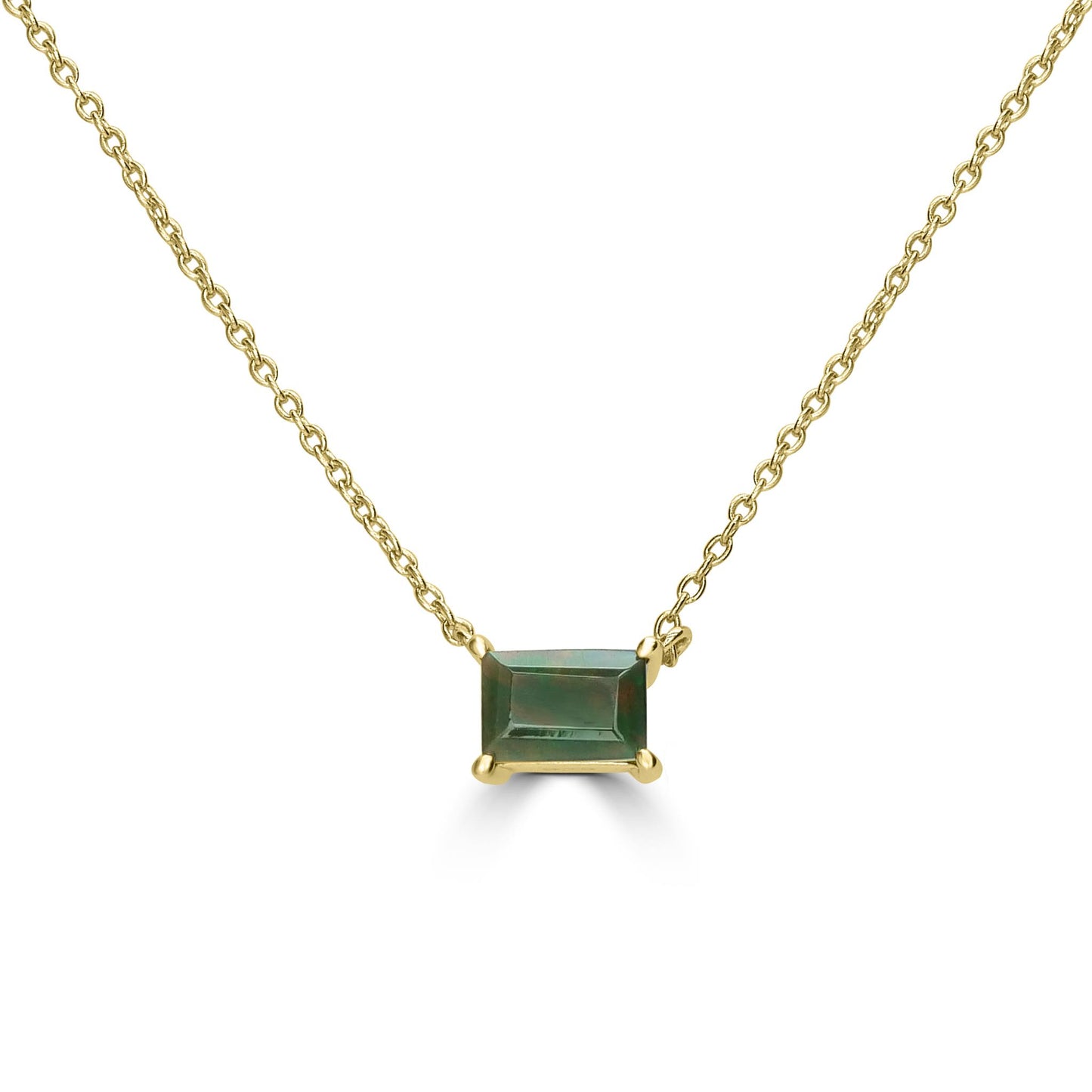 14K Gold over Sterling Silver Genuine Black Opal Baguette Pendant Necklace, 18 Inches