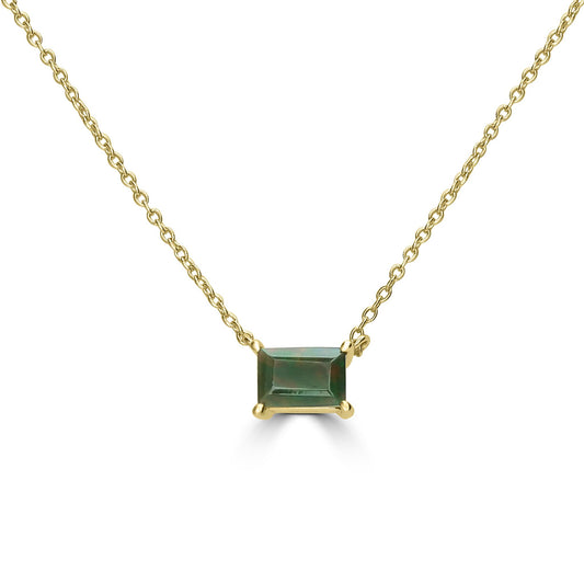 14K Gold over Sterling Silver Genuine Black Opal Baguette Pendant Necklace, 18 Inches
