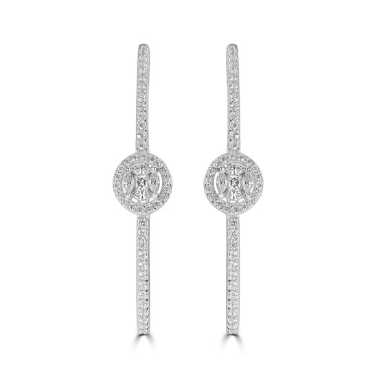 Judy Crowell Jewelry Sterling Silver Cubic Zirconia Halo Cubic Zirconia Hoop Earrings