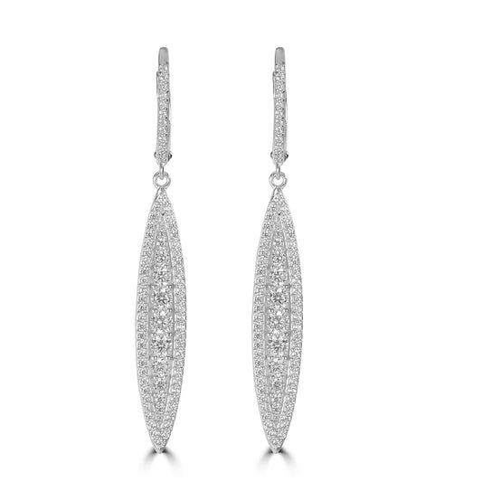 Judy Crowell Jewelry Sterling Silver Long Marquis Cubic Zirconia Leverback Drop Earrings