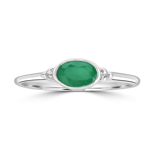 East-West Sterling Silver Emerald Stackable Solitaire Bezel Ring, Sizes 6 to 8