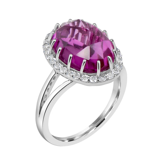 Sterling Silver Oval Kunzite and White Topaz Solitaire Ring, Size 5.5