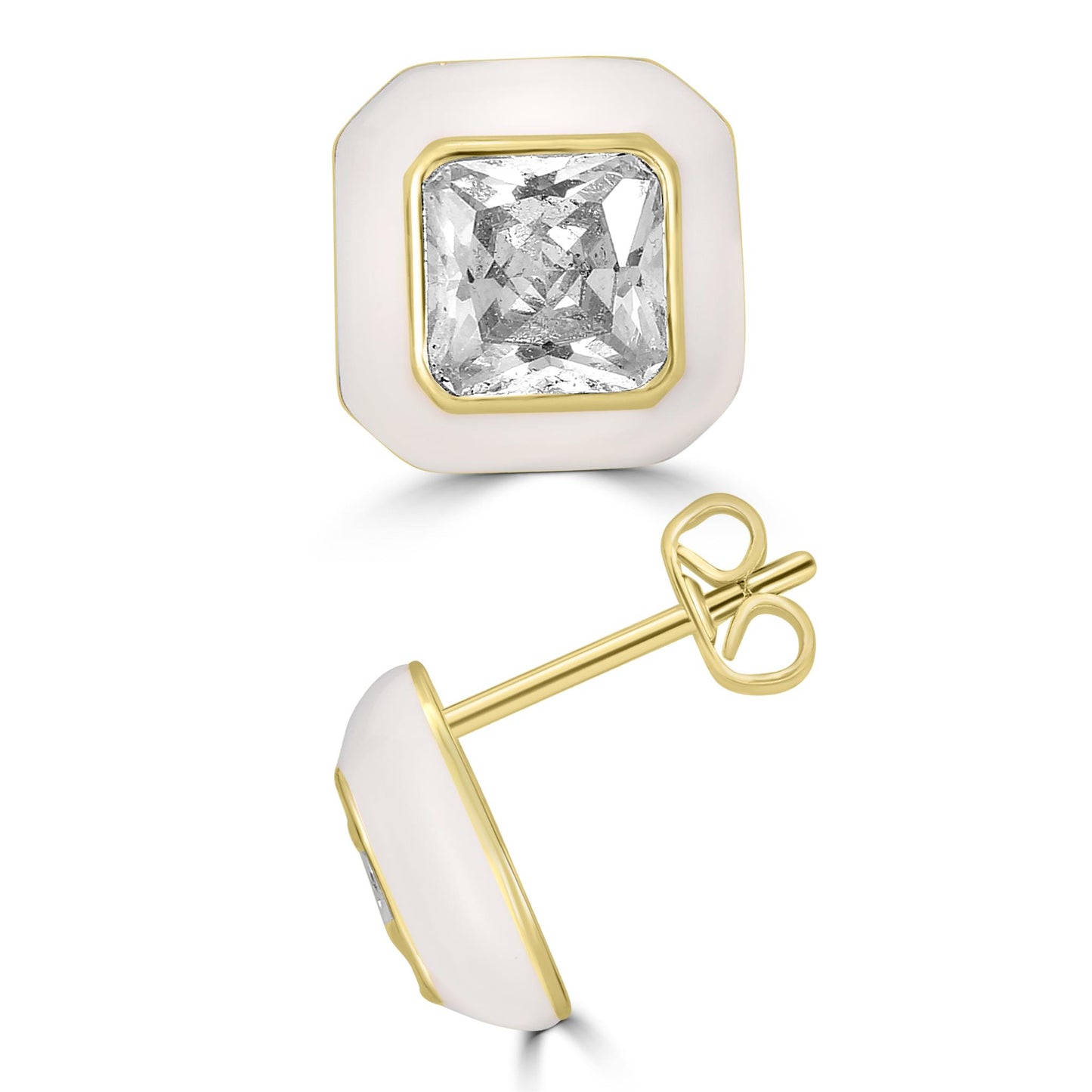 Bob Mackie Jewelry 14K Gold Over Brass White Enamel Cubic Zirconia Stud Earrings