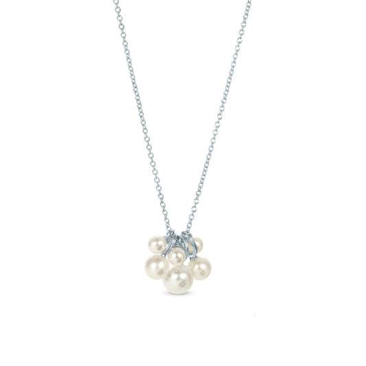 Sterling Silver White Cultured Freshwater Multi-Pearl Pendant Necklace, 18 to 20 Inches