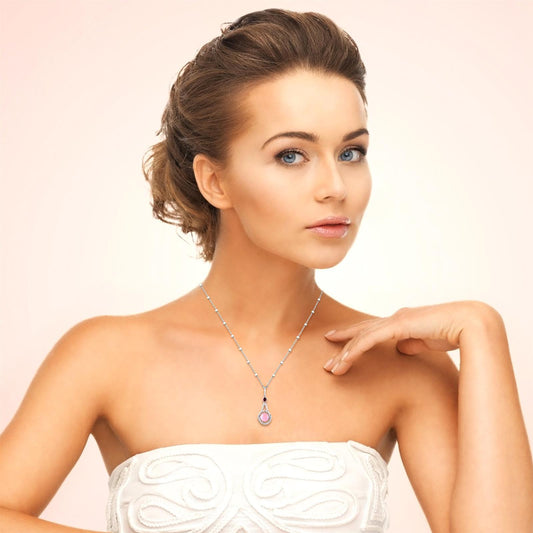 Sterling Silver Pink Opal and Rhodolite Drop Pendant Necklace, 18 inches