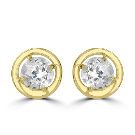 14K Gold over Sterling Silver White Topaz Round Stud Earrings