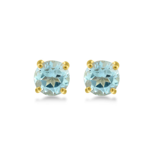 14K Gold Genuine Swiss Blue Topaz Round Stud Earrings