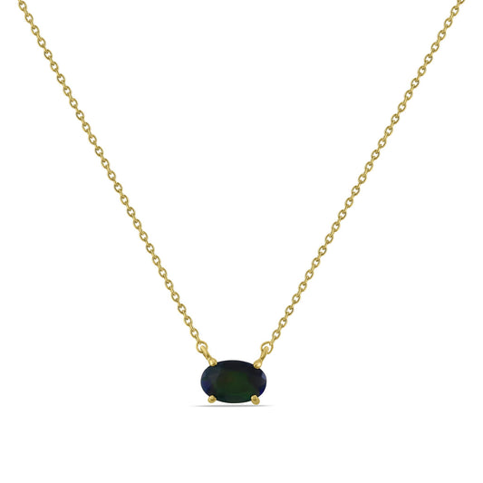 14K Gold Black Opal Oval Pendant Necklace, 15 to 18 Inches