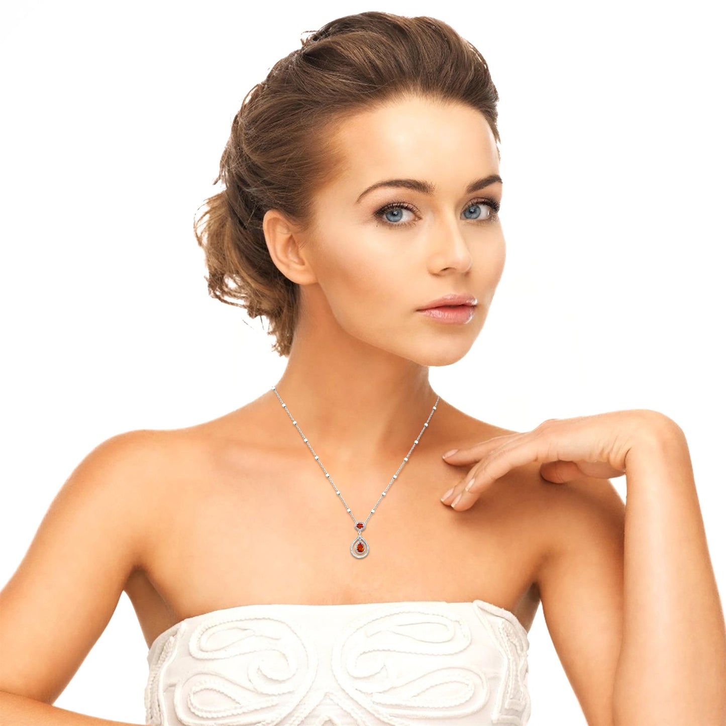Sterling Silver Madeira Citrine Dramatic Pear Drop Pendant Necklace with Bead Chain, 18 inch