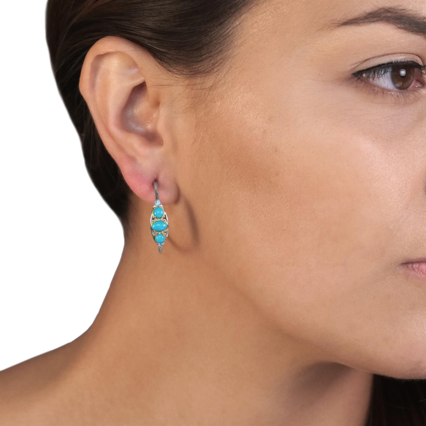 Sterling Silver Sleeping Beauty Turquoise and Swiss Blue Topaz Gemstone Hoop Earrings