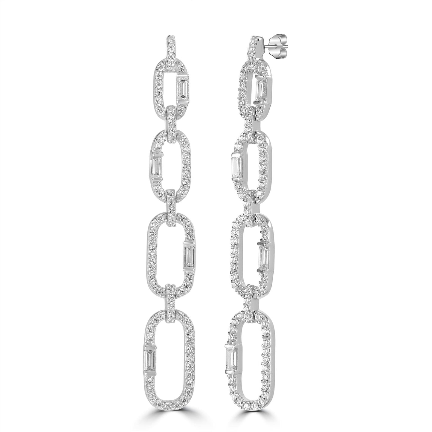 Judy Crowell Jewelry Sterling Silver 4 Graduated Open Link Cubic Zirconia Drop Earrings