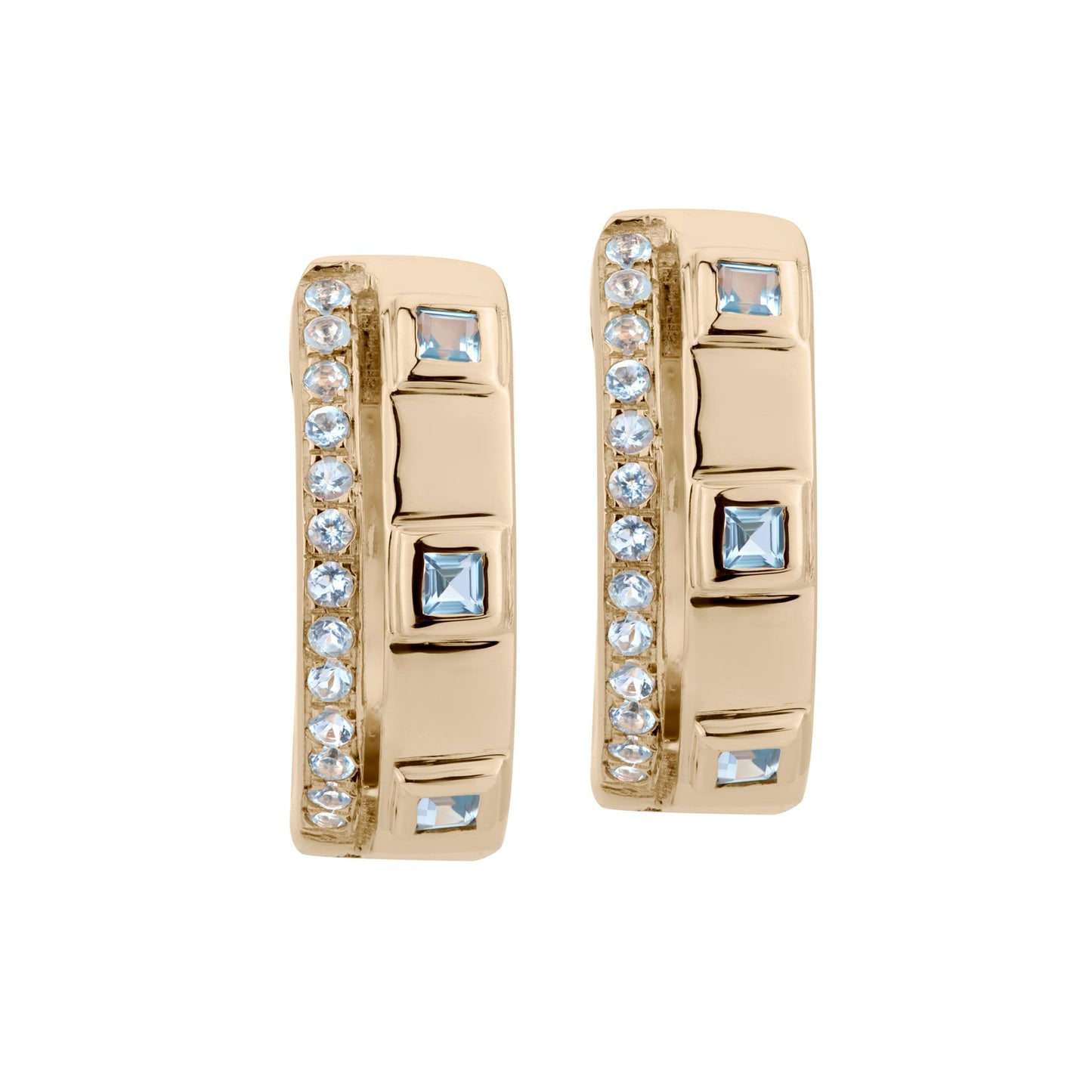 14K Gold .44 Carat Swiss Blue Topaz Huggie Hoop Earrings