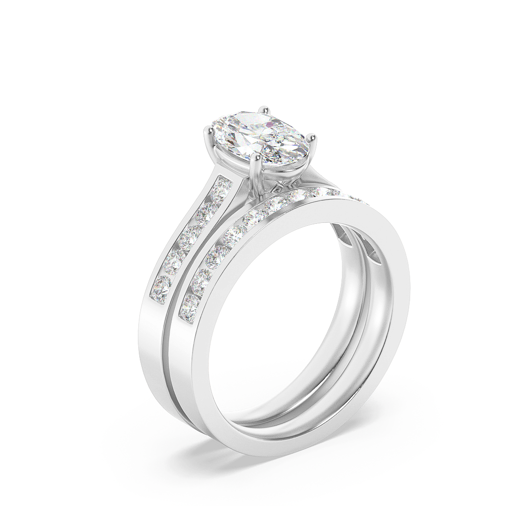 14K White Gold Lab Grown Diamond 2.0 CTTW Oval Cut Center Stone Wedding Set