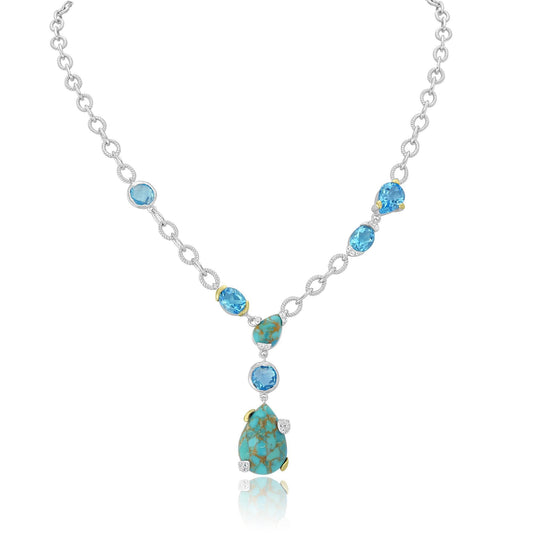 Sterling Silver Sonoran Turquoise, White and Blue Topaz Statement Necklace, 18 inches