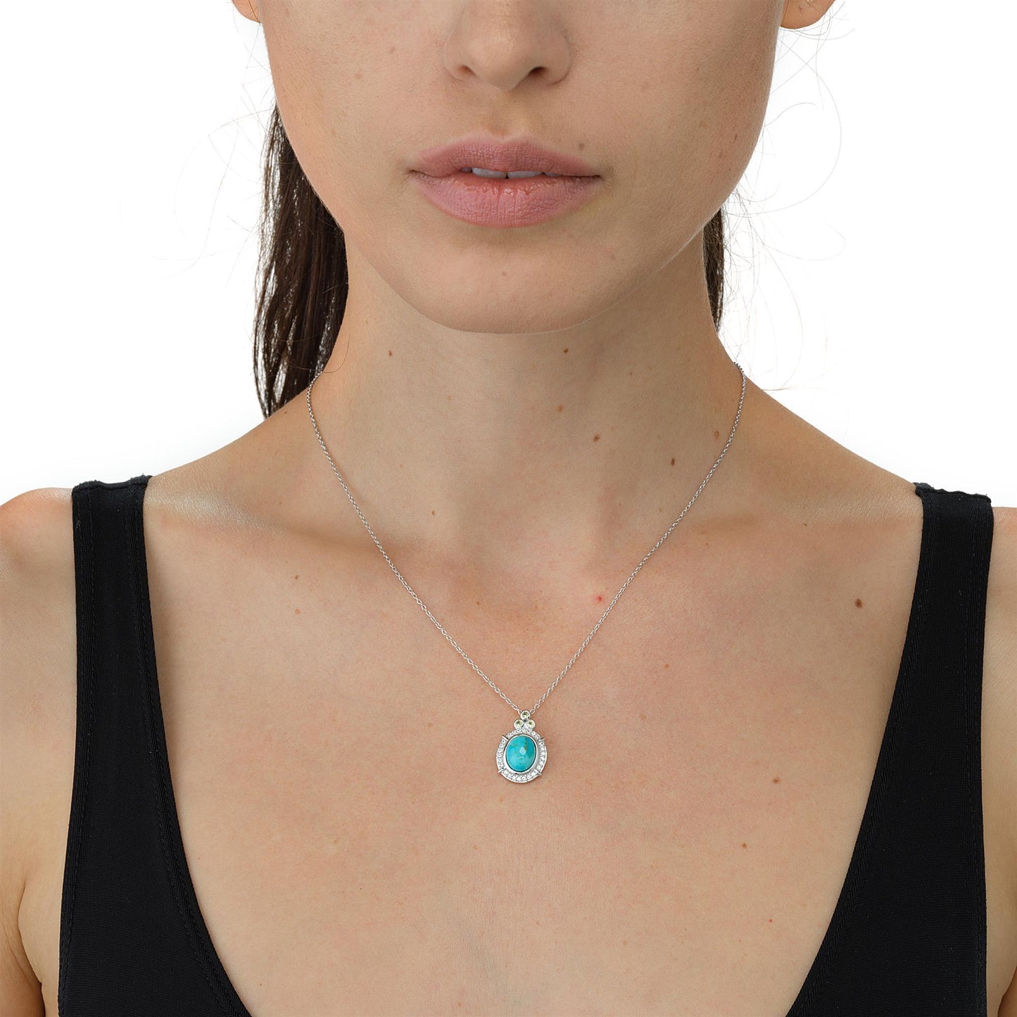 GG Collection Oval Cabochon Kingman Turquoise Pendant Necklace in Sterling Silver