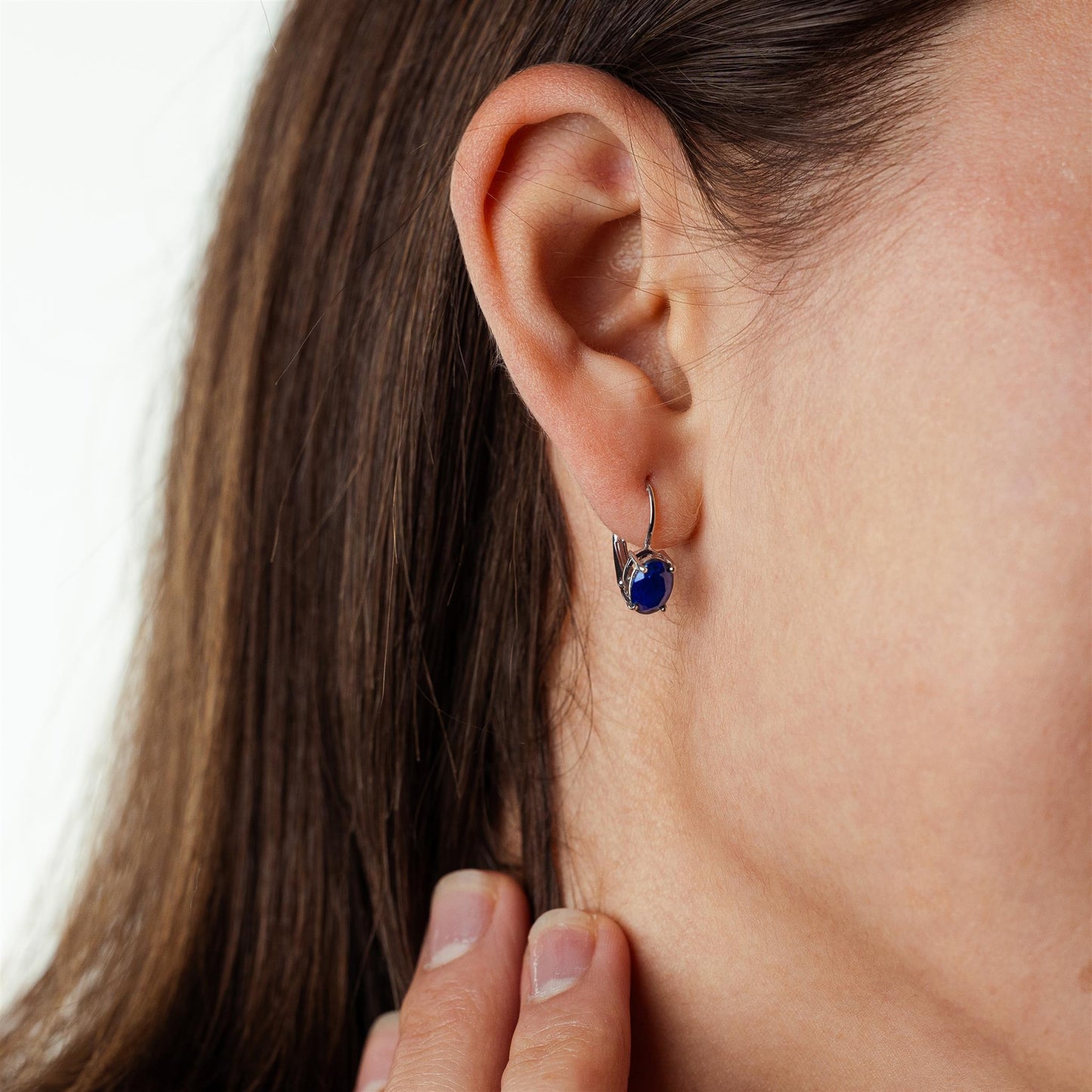 14K White Gold Oval Sapphire Lever Back Drop Earrings