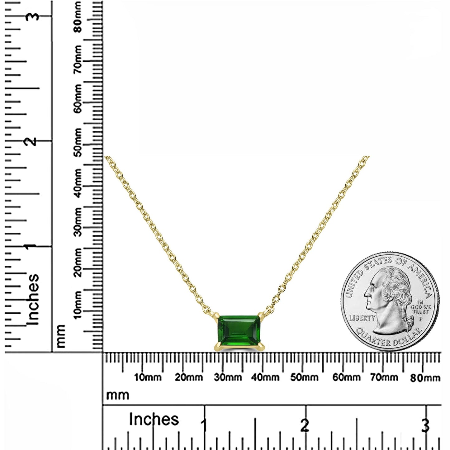 14K Gold over Sterling Silver Genuine Chrome Diopside Baugette Pendant Necklace, 18 Inches