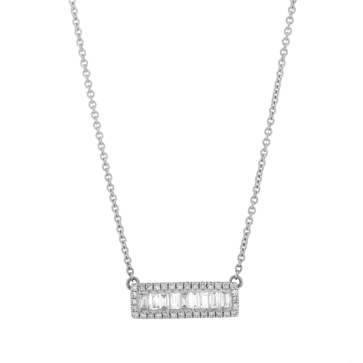 Gemistry Womens or Girls 14K White Gold Round White Diamond Pendant Necklace with 15 Inch Chain. April Birthstone Month, Gift For Her.