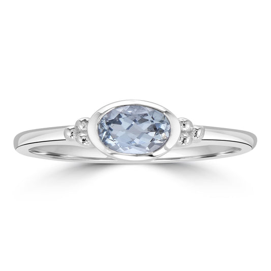 East-West Sterling Silver Blue Topaz Stackable Solitaire Bezel Ring, Sizes 6 to 8