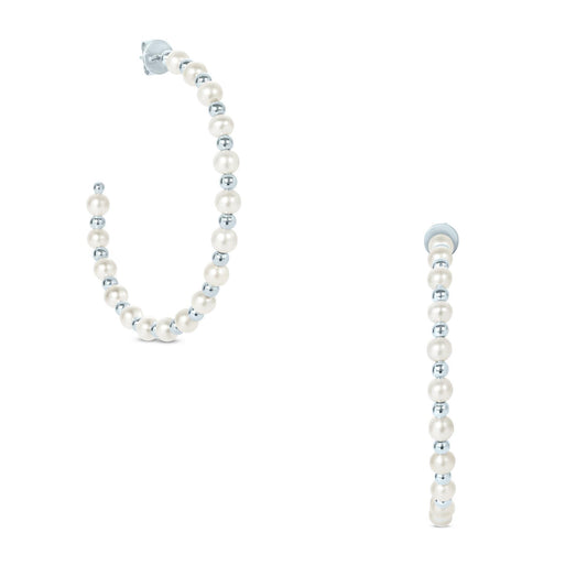 Sterling Silver White Cultured Freshwater Pearl Hoop Earrings