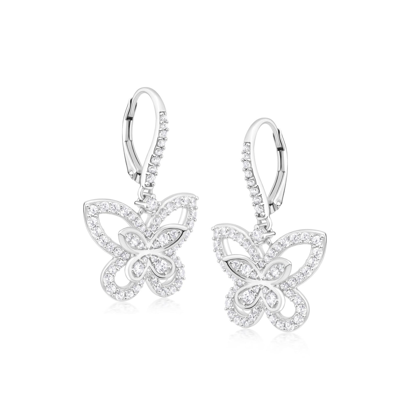 Judy Crowell Jewelry Sterling Silver Cubic Zirconia Butterfly Leverback Drop Earrings