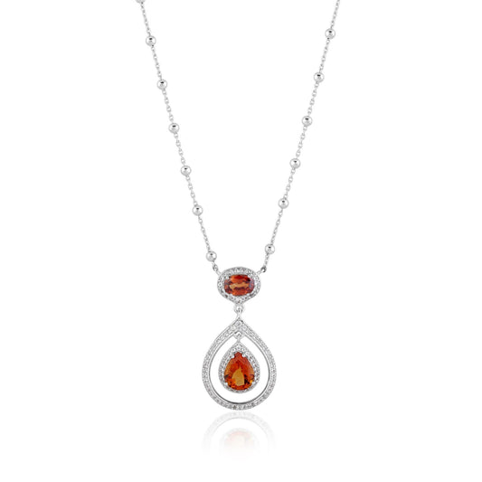 Sterling Silver Madeira Citrine Dramatic Pear Drop Pendant Necklace with Bead Chain, 18 inch