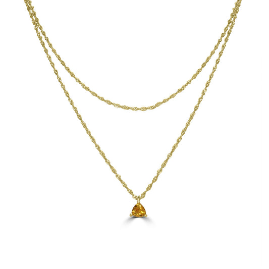 14K Gold over Sterling Silver Genuine Double Strand Citrine Gemstone Pendant Necklace, 18 Inches