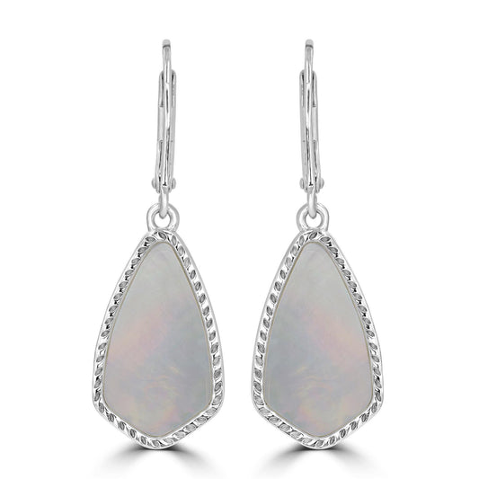 Sterling Silver Genuine White Mother of Pearl Drop Earrings