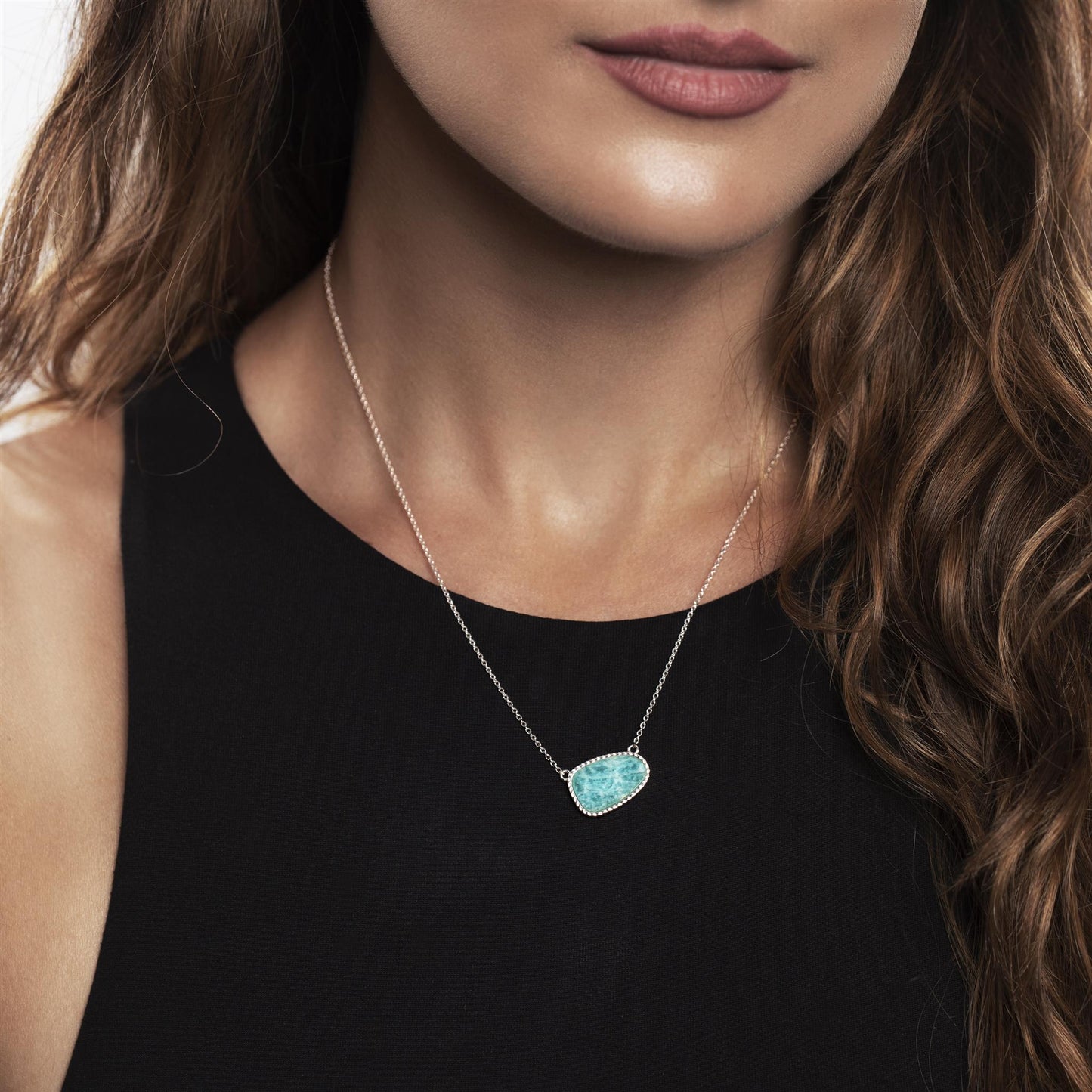 Sterling Silver Genuine Amazonite Pendant Necklace, 18 Inches