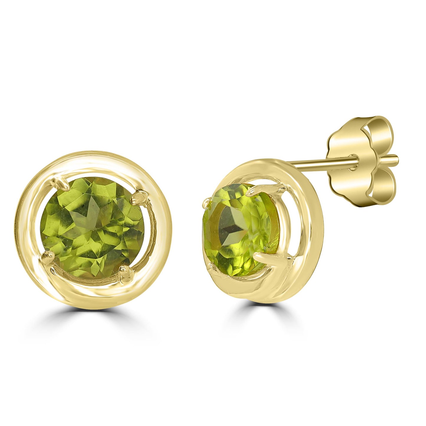 14K Gold over Sterling Silver Peridot Round Stud Earrings
