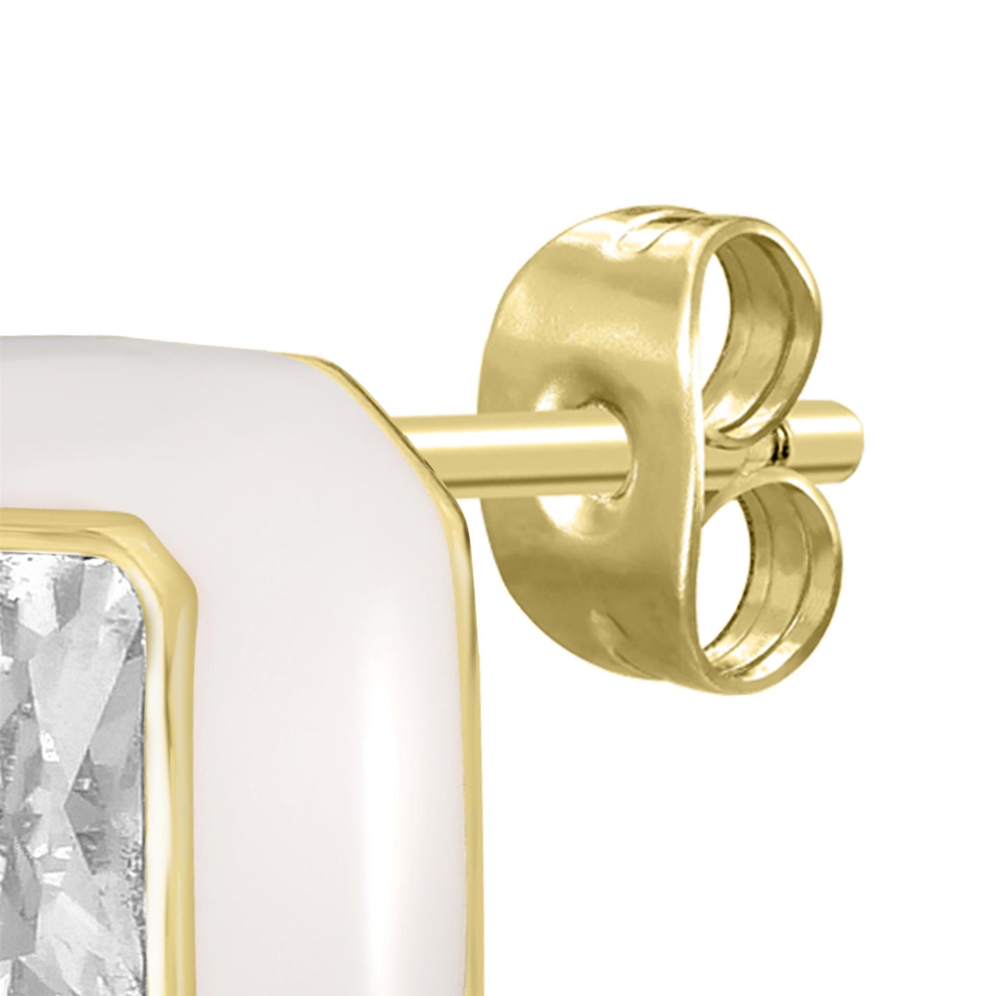Bob Mackie Jewelry 14K Gold Over Brass White Enamel Cubic Zirconia Stud Earrings