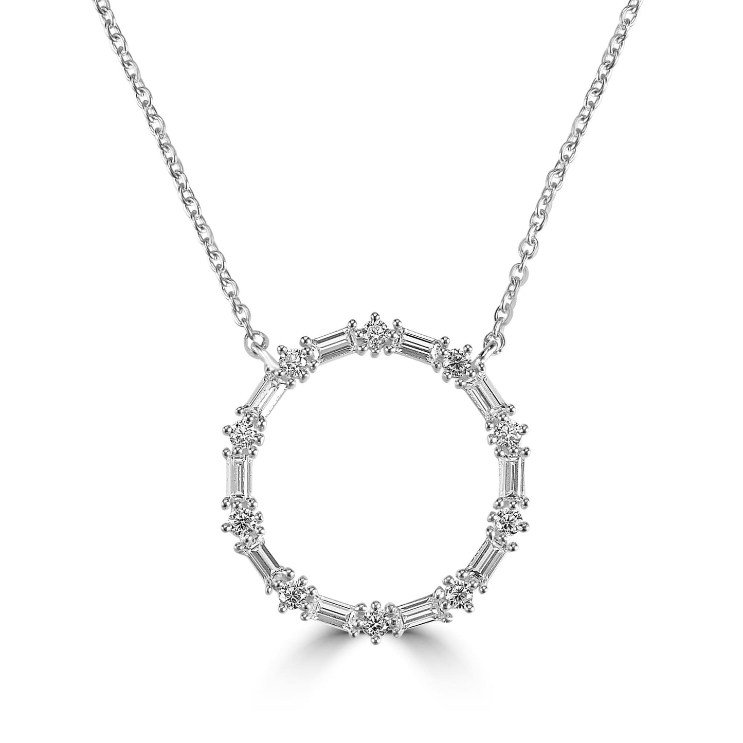 Judy Crowell Jewelry Sterling Silver Open Circle Cubic Zirconia Necklace
