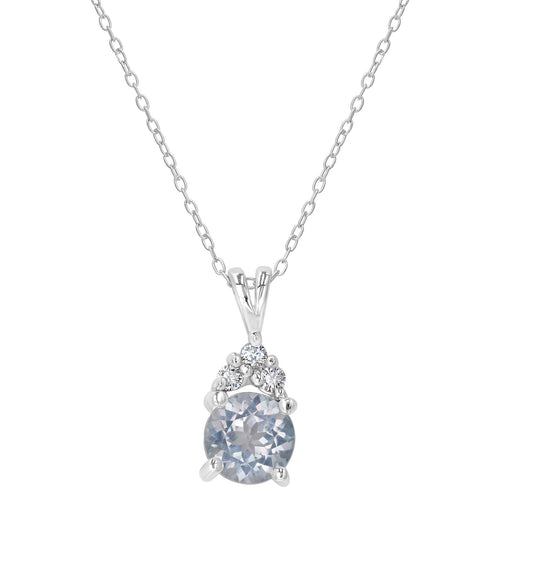 Sterling Silver White Topaz and Cubic Zirconia Round Cut Pendant Necklace, 18 Inches