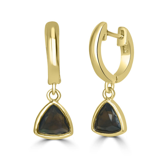Gold-Plated Sterling Silver Genuine Black Opal Dangle Earrings