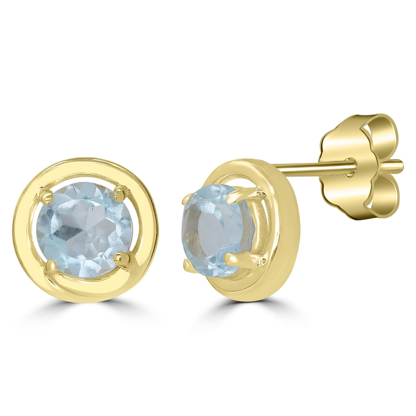 14K Gold over Sterling Silver Sky Blue Topaz Round Stud Earrings