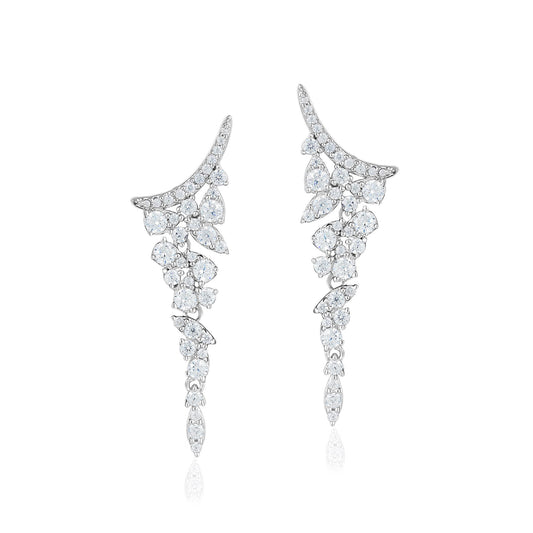 Judy Crowell Jewelry Sterling Silver Multi Shape Cubic Zirconia Graduated Drop Earrings