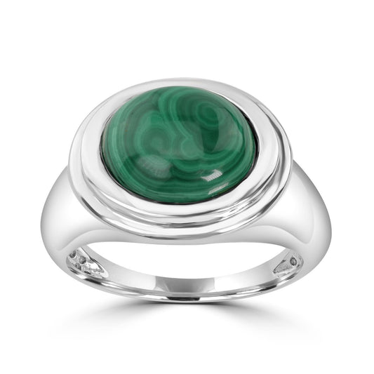 Sterling Silver Round Malachite Cabochon Ring