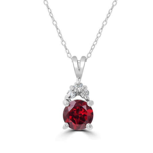 Sterling Silver Garnet and Cubic Zirconia Round Gemstone Pendant Necklace, 18 Inches