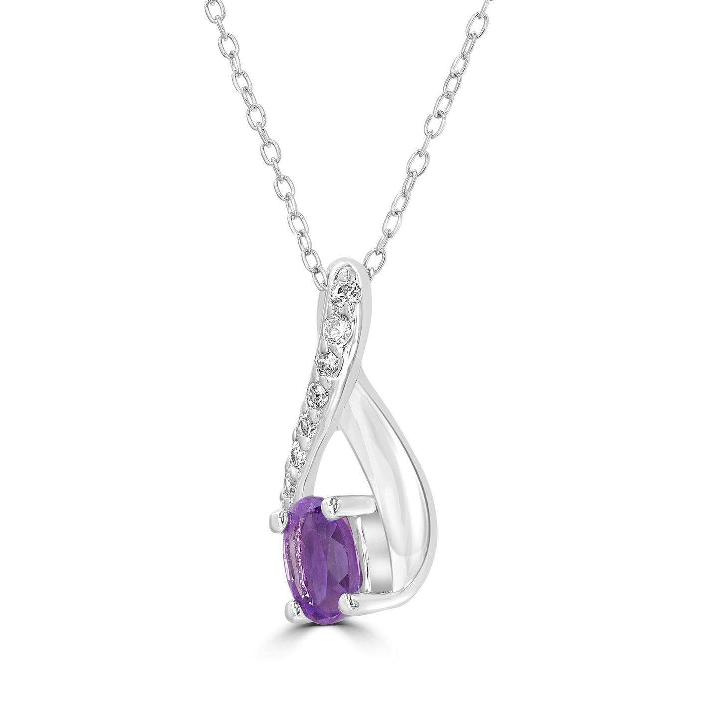 Sterling Silver Amethyst and Cubic Zirconia Infinity Pendant Necklace, 18 Inches