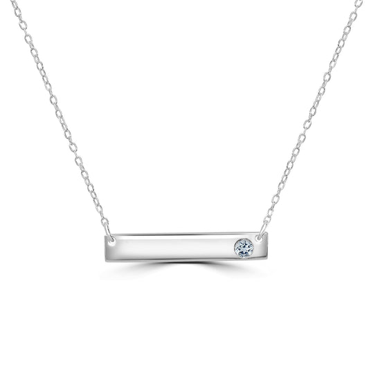 Sterling Silver Aquamarine Bar Necklace, 16 to 20 Inches