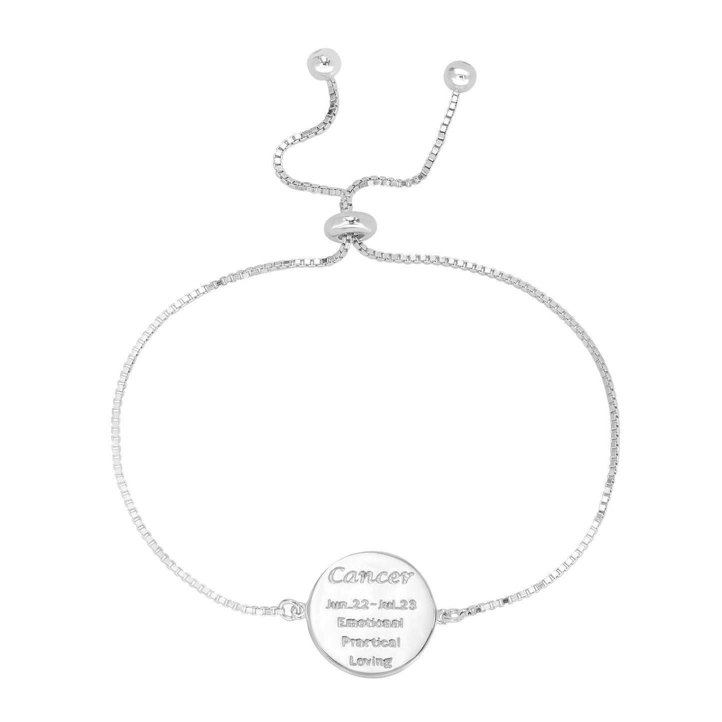 Sterling Silver Cancer Zodiac Crystal Bracelet with Adjustable Chain, 5 to 9 Inches