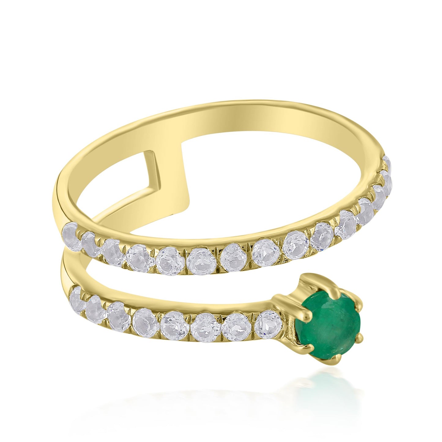 Haley 14k Gold Emerald Gemstone Bypass Stackable Ring