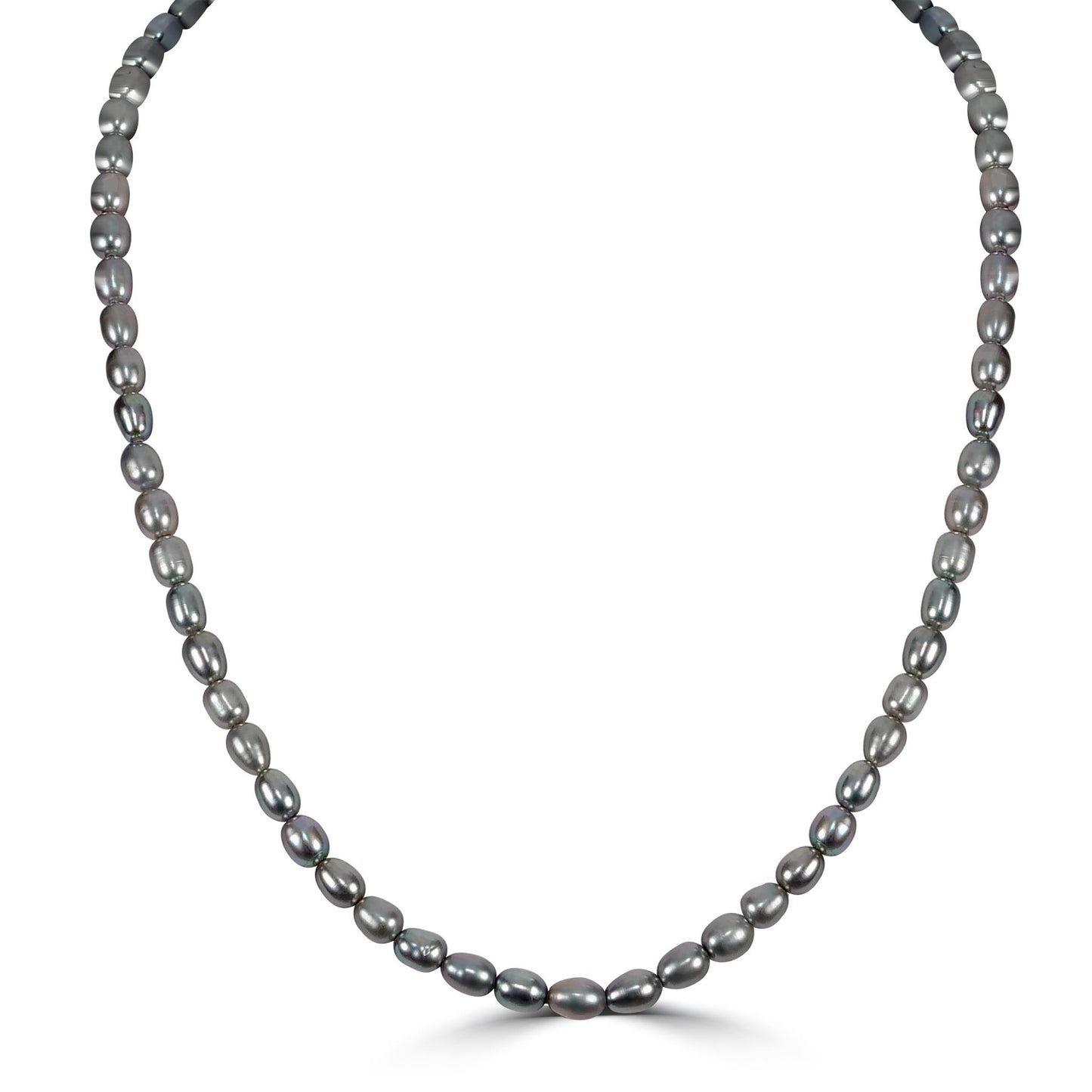 Sterling Silver Grey Rice Pearl Strand Necklace
