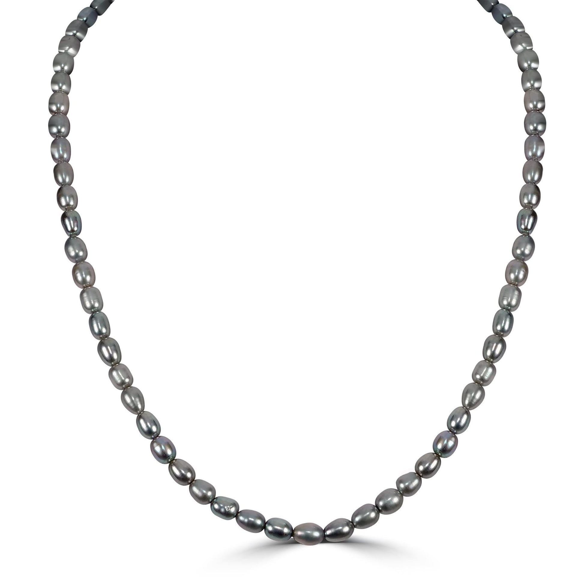Sterling Silver Grey Rice Pearl Strand Necklace