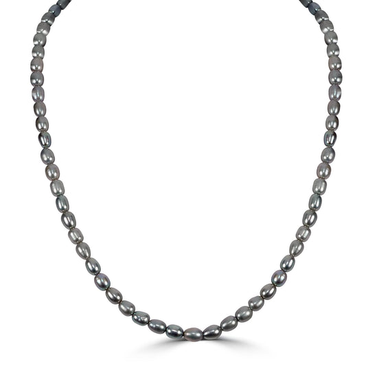Sterling Silver Grey Rice Pearl Strand Necklace