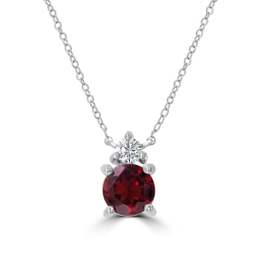 Sterling Silver Garnet and Cubic Zirconia Round Pendant Necklace, 18 Inches